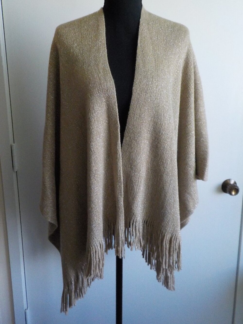 Step In Style Shawl - Large/X-Large - Tan Silver Metallic Fringe (2562)